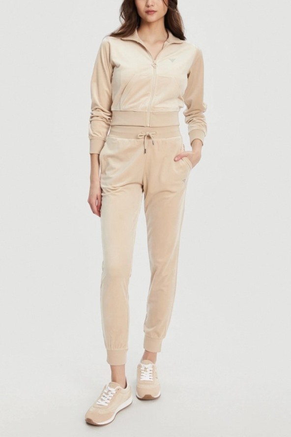 GUESS Beżowe damskie spodnie dresowe Couture, Rozmiar XS