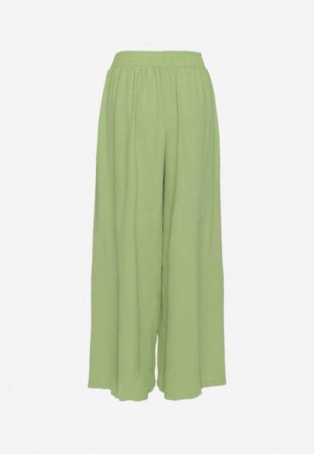 Jasnozielone Szerokie Spodnie Typu Palazzo z Wiązaniem Ulialitia
