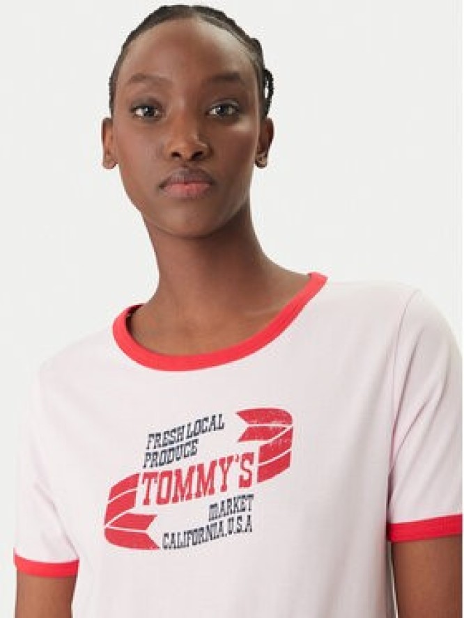 Tommy Jeans T-Shirt Wavy Flag Contrast Ringer DW0DW22306 Różowy Regular Fit