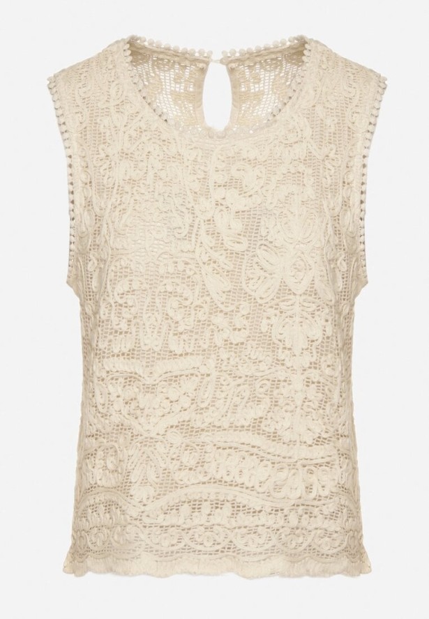 Beżowa Bawełniana Bluzka z Ażurowym Wzorem Viredia