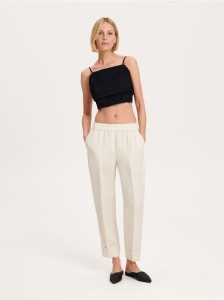 Joggery z lnem - kremowy