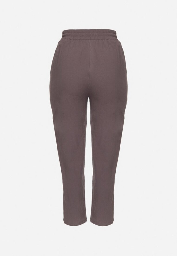 Szare Klasyczne Spodnie Bawełniane z Gumką w Pasie Olozi