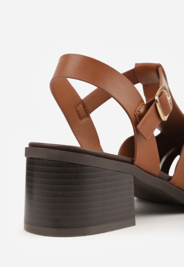 Brązowe Sandały na Obcasie z Ozdobnymi Paskami Aglaosa