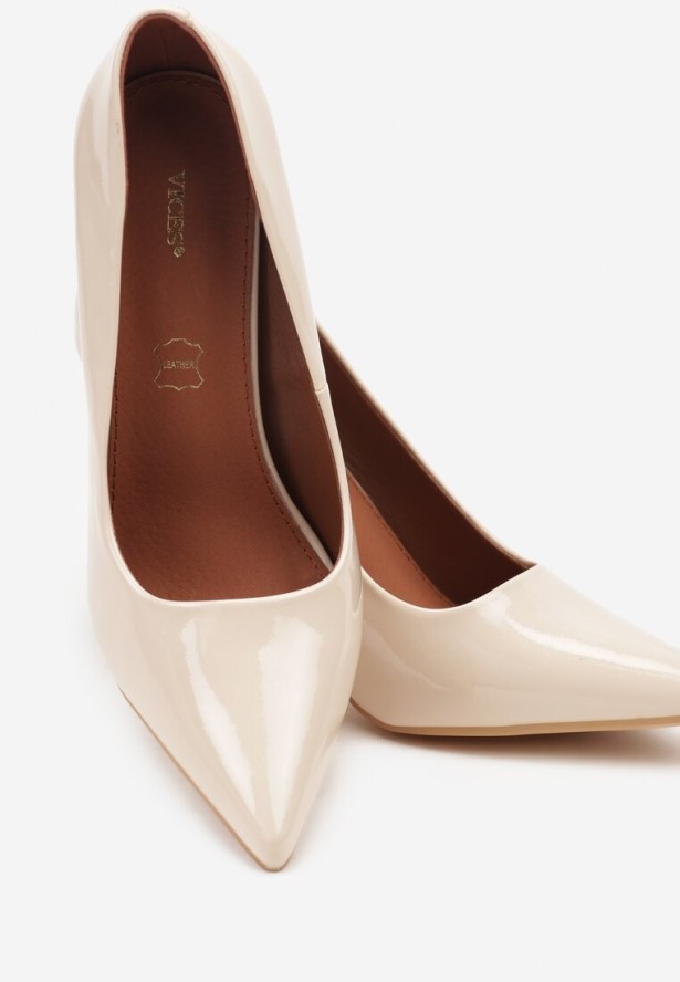 Jasnobeżowe Szpilki Vices na Klepsydrowym Obcasie ze Skórzaną Wkładką Witene