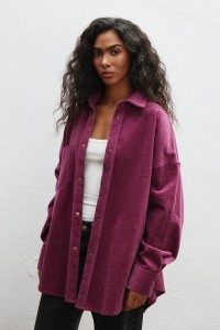 Sztruksowa koszula typu oversize w kolorze VIOLET - GARNET-M/L