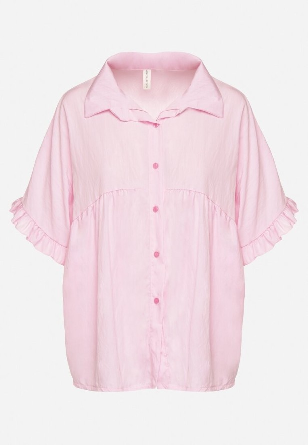 Różowa Koszula z Wiskozą i Ozdobnymi Falbankami Emeleldi