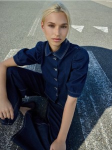 Jeansy wide leg - granatowy