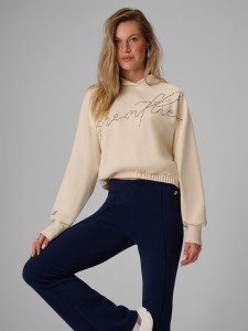 4F Bluza dresowa regular z kapturem damska - kremowa S