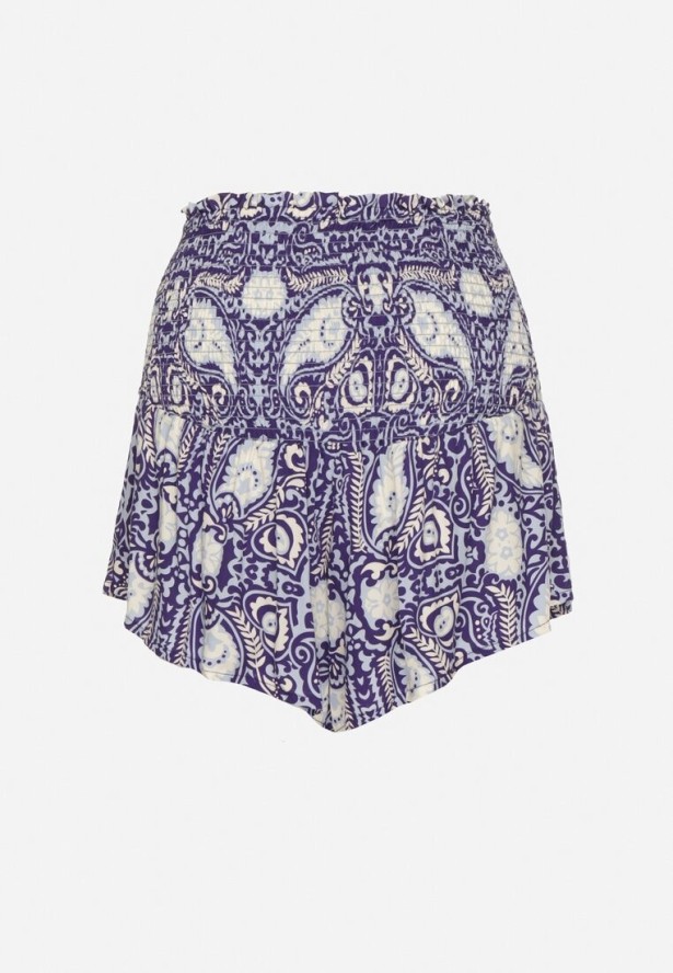 Niebieskie Szorty z Bawełny z Wysokim Stanem i Gumkami w Talii we Wzór Paisley Jenanellis