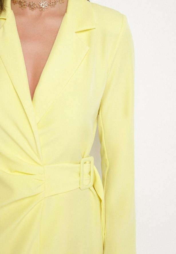 Żółta Kopertowa Sukienka o Fasonie Marynarki Arelisa