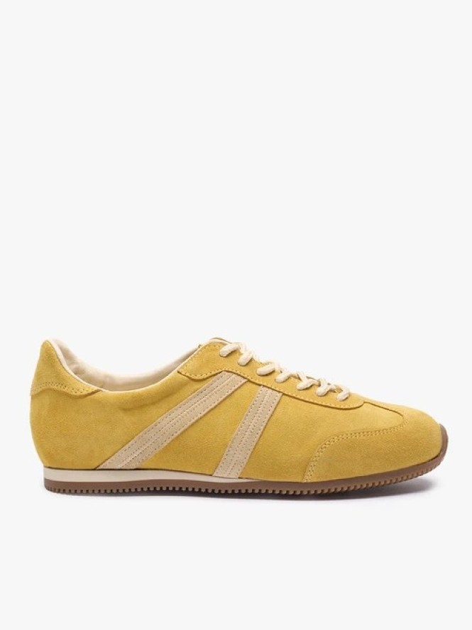 Żółte sneakersy ze skóry welurowej