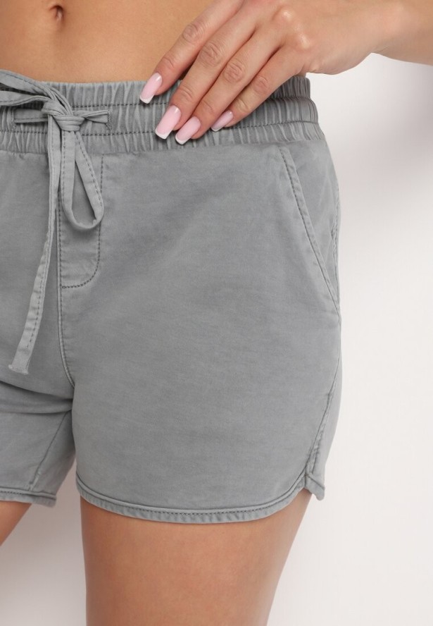 Szare Bawełniane Szorty z Gumką w Talii Cazorea