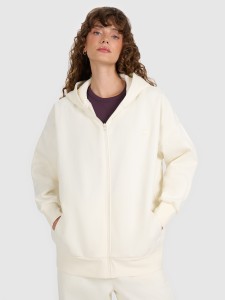 4F Bluza dresowa rozpinana z kapturem damska - beżowa S