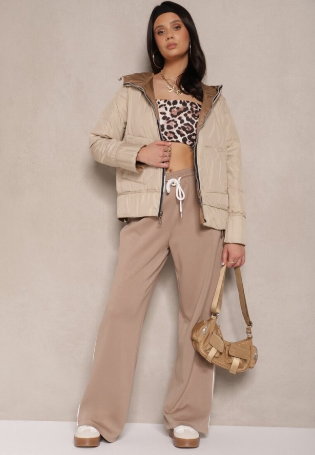 Ciemnobeżowa Pikowana Kurtka Dwustronna z Kapturem Eravinea