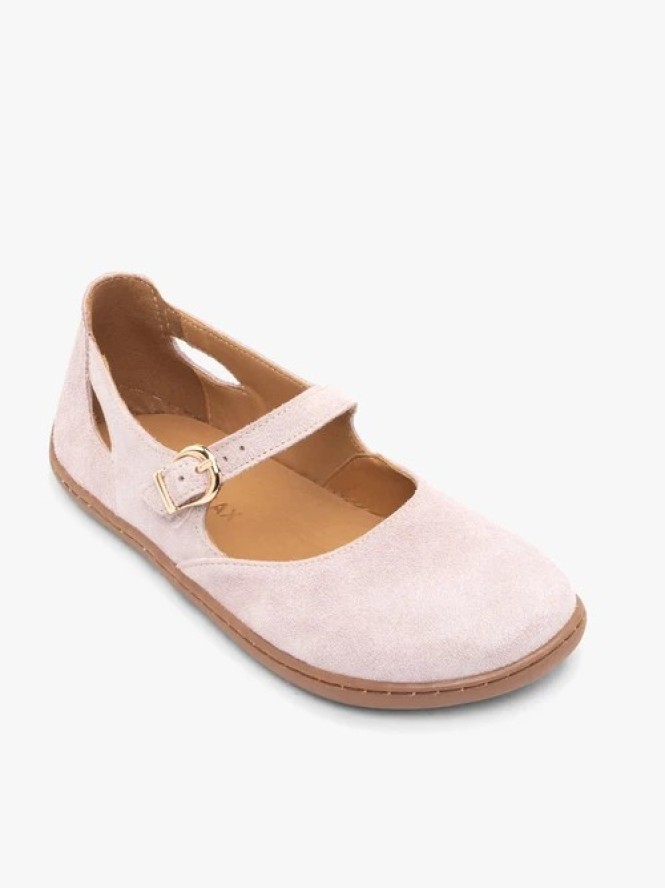 Różowe baleriny barefoot ze skóry welurowej