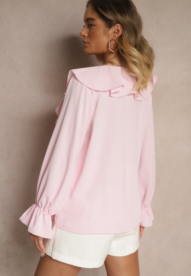 Różowa Bluzka Ozdobiona Falbanką Tananissa