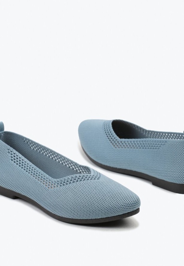 Jasnoniebieskie Płaskie Balerinki Plecione z Ozdobnymi Wycięciami Daniya