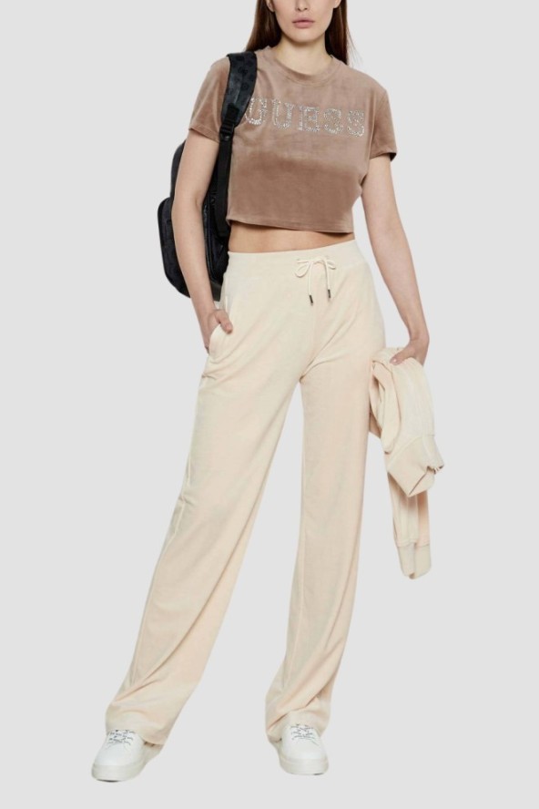 GUESS Brązowy damski top Couture Tee, Rozmiar L