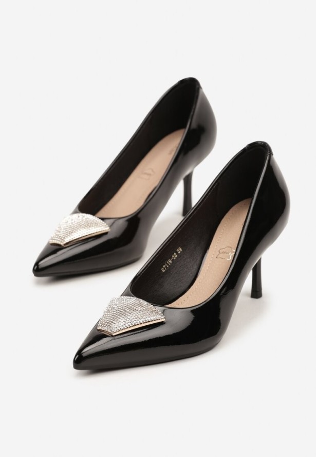 Czarne Szpilki Vices Zdobione Aplikacją z Cyrkoniami Niravine