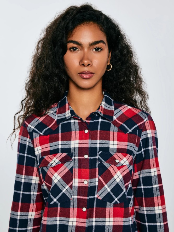 Koszula damska flanelowa z kratę czerwono-granatowa Hiri 603