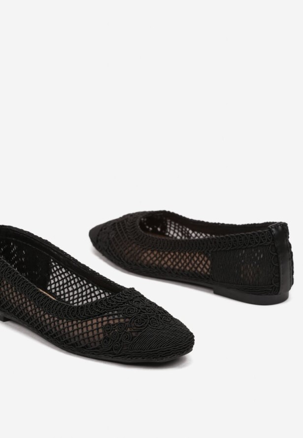 Czarne Balerinki Ozdobione Siateczką Landeora