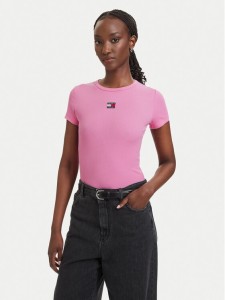 Tommy Jeans T-Shirt Badge DW0DW17881 Różowy jasny Slim Fit