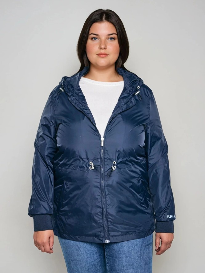 Kurtka damska z regulacją w tali z kapturem granatowa Mira 403