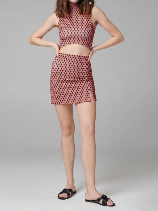 Bluzka bez rękawów z golfem i geometrycznym wzorem - pomarańczowy