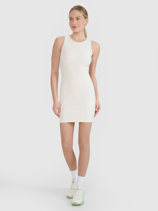 4F Sukienka mini z prążkowanej dzianiny damska - biała XS