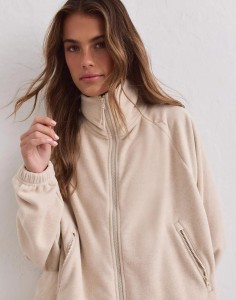 Damska kurtka polarowa na zamek Fleece Zip piaskowa