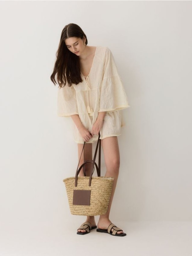 Pleciona torebka shopper - kremowy