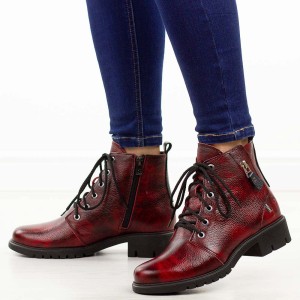 Czerwone zimowe Polskie botki damskie Galant 3343