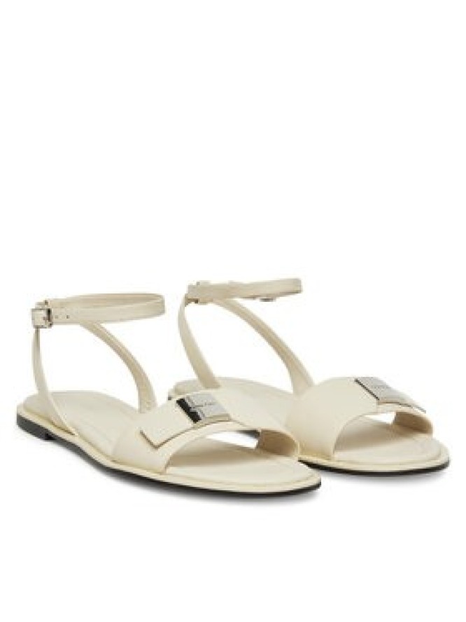 Calvin Klein Sandały Flat Sandal W/Ck Hw - Lth HW0HW02367 Écru