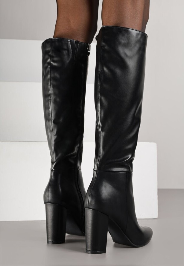 Czarne Eleganckie Kozaki Vices na Słupku ze Szpiczastym Noskiem Lanirrea