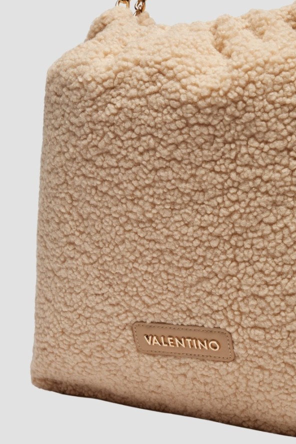 VALENTINO Duża beżowa damska torebka Qube Hobo Bag