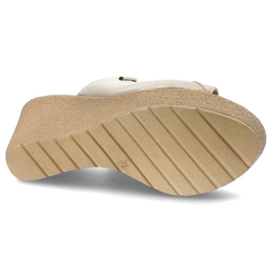 Złote Klapki Lamanti Skórzane Buty Damskie