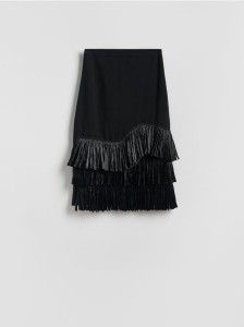 Spódnica z frędzlami z naturalnej rafii - czarny
