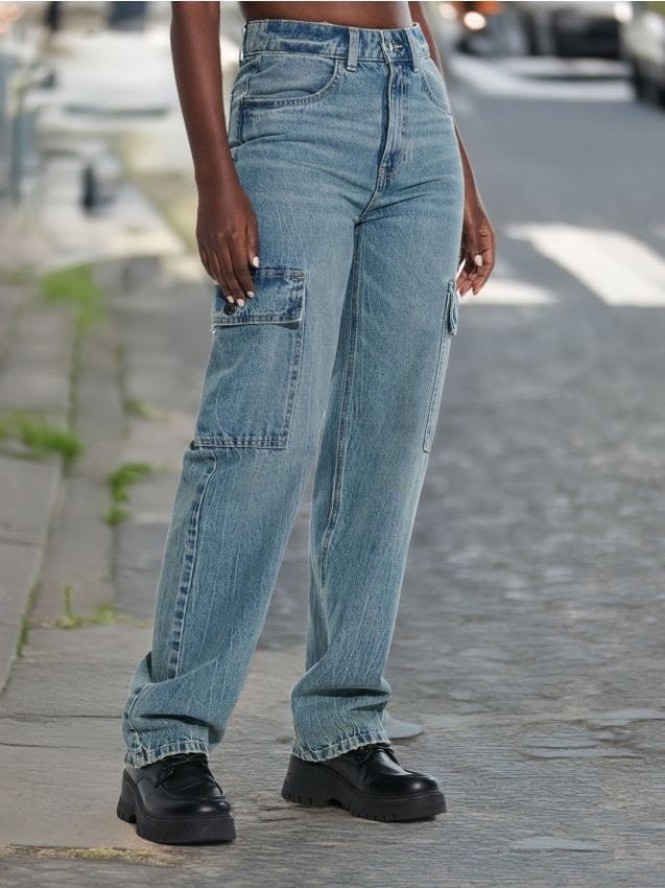 Jeansy cargo - niebieski