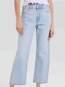 Jeansy straight cropped high waist - niebieski