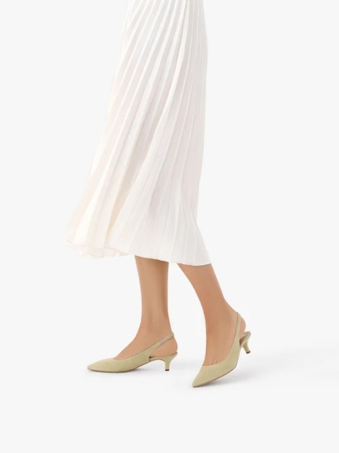 Jasnozielone czółenka slingback ze skóry welurowej