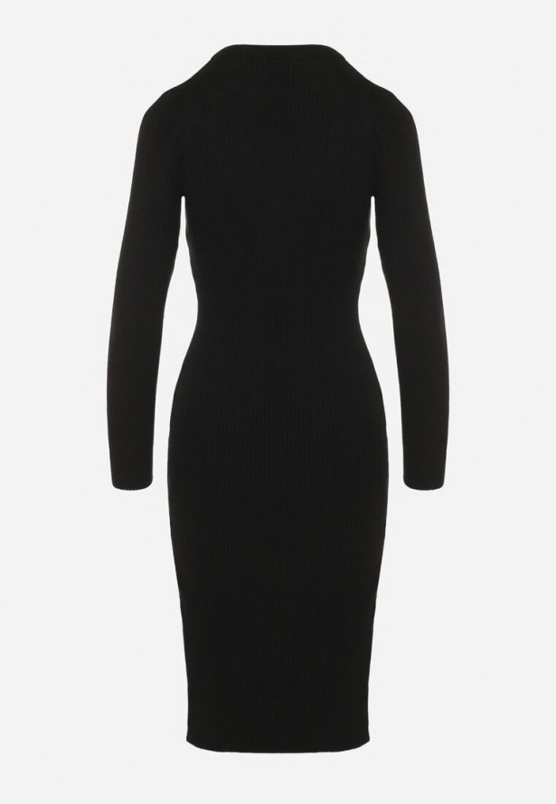 Czarna Sukienka Dzianinowa Dopasowana Morttina