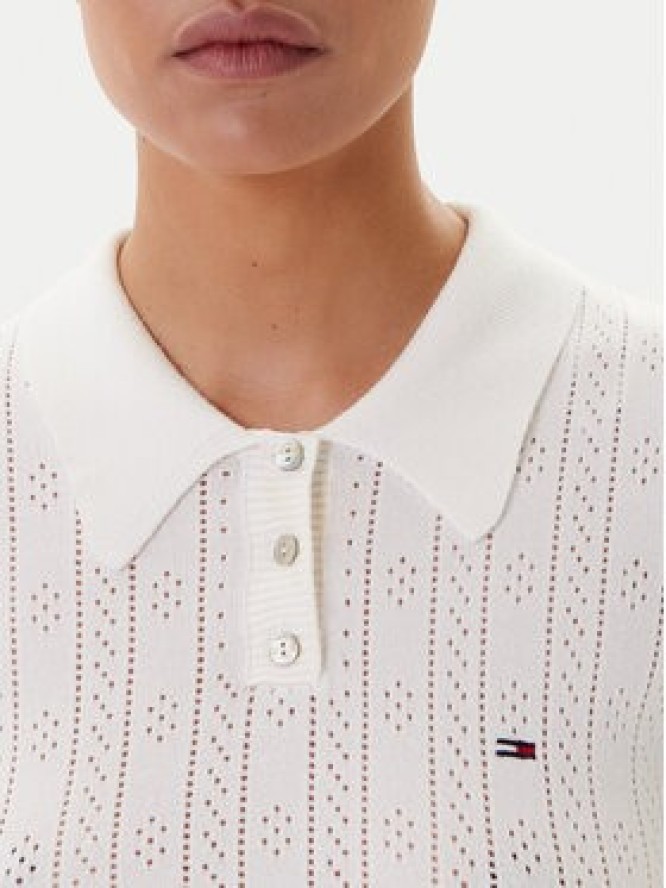 Tommy Jeans Sukienka dzianinowa Pointelle DW0DW20874 Écru Slim Fit