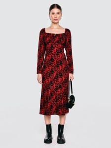 Sukienka damska midi z wiskozy z nadrukiem czerwono-czarna Kiara 603
