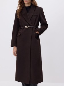 Płaszcz z wełną - ciemnobrązowy