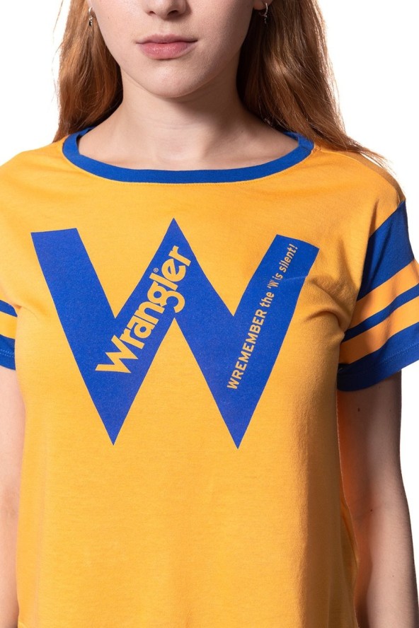 WRANGLER T SHIRT DAMSKI B&Y W CROP TEE AMBER YELLOW W721CF7UY 112130924