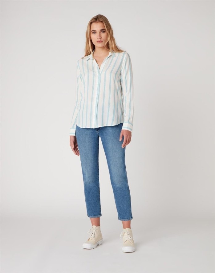 KOSZULA DAMSKA WRANGLER STRIPE SHIRT CARRIBEAN SEA W5R6TIB13 112130318