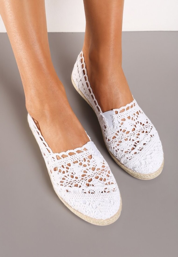 Białe Ażurowe Espadryle na Podeszwie z Plecionki Satisfyinglys