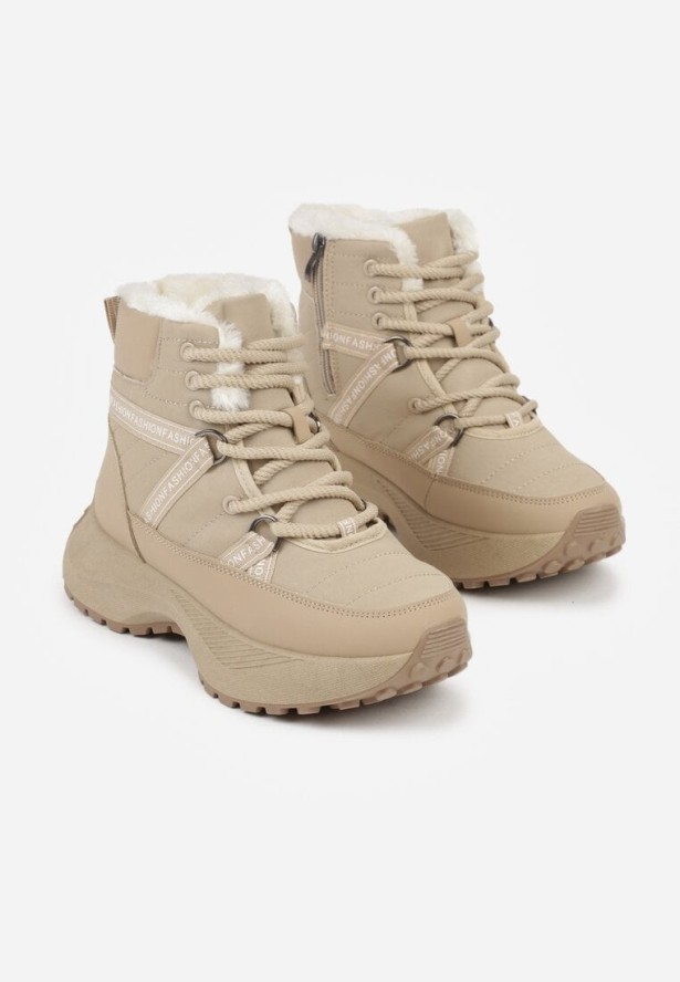 Ciemnobeżowe Sportowe Śniegowce Chunky na Platformie Ishweda