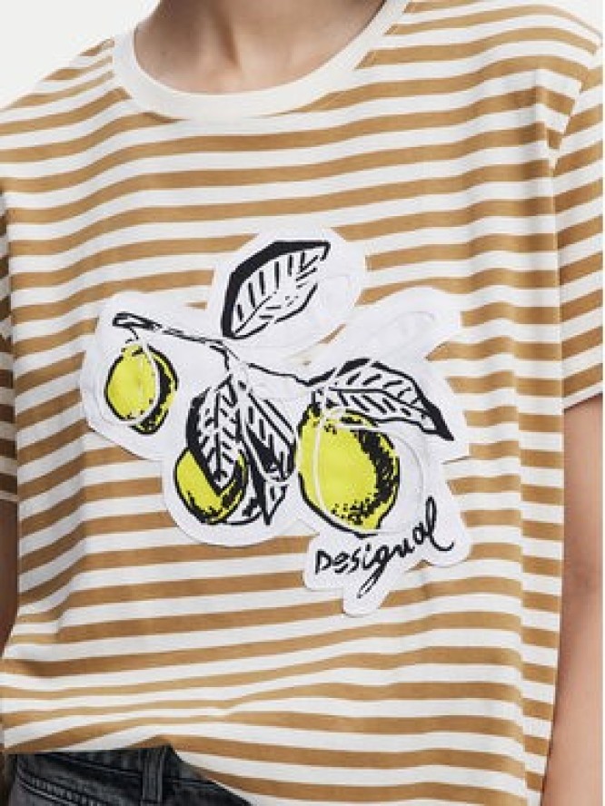 Desigual T-Shirt Lemon 25SWTKAE Beżowy Regular Fit