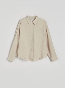 Koszula oversize z bawełnianego muślinu - beżowy